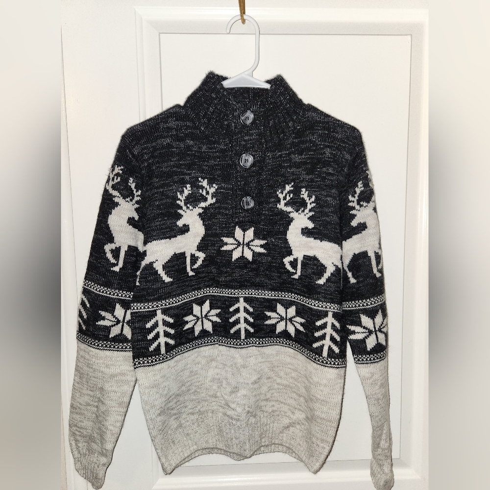 Amongst Others Black and Gray Mens Sweater with Festive Patterns